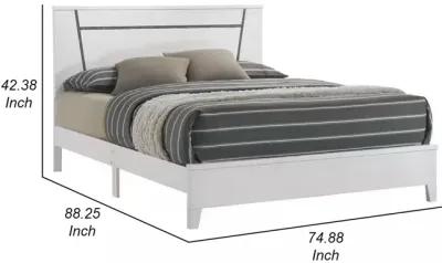 Lif High Gloss California King Bed, Glitter Filled Panel, Solid Wood, White - Benzara