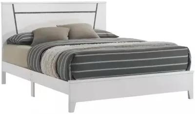 Lif High Gloss California King Bed, Glitter Filled Panel, Solid Wood, White - Benzara