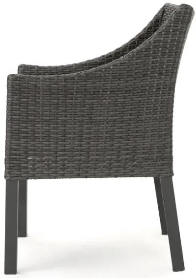 Outdoor Dining Chair, Sloped Arms, Waterproof Rattan, Gray and Silver