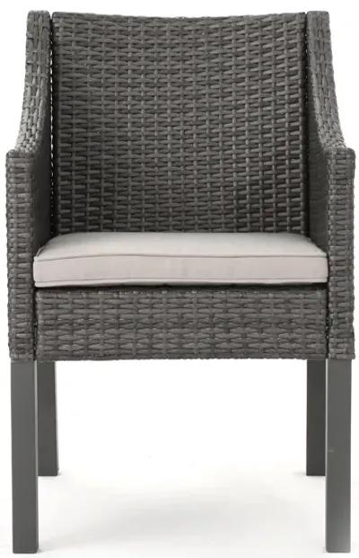 Outdoor Dining Chair, Sloped Arms, Waterproof Rattan, Gray and Silver