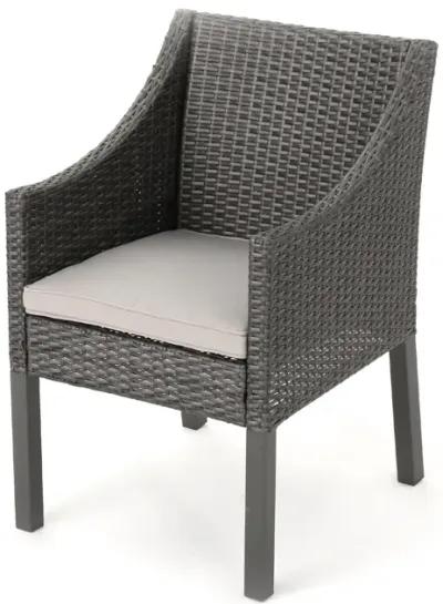 Outdoor Dining Chair, Sloped Arms, Waterproof Rattan, Gray and Silver