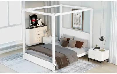 Queen Size Canopy Platform Bed with Headboard and Support Legs