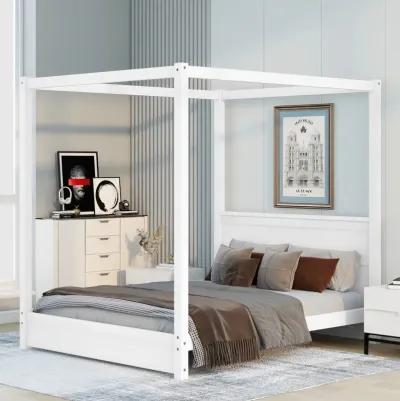 Queen Size Canopy Platform Bed with Headboard and Support Legs