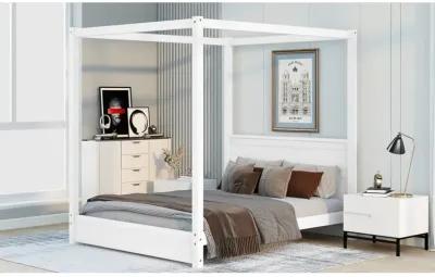 Queen Size Canopy Platform Bed with Headboard and Support Legs