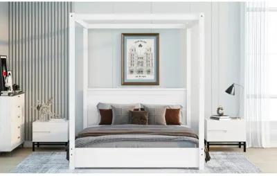 Queen Size Canopy Platform Bed with Headboard and Support Legs