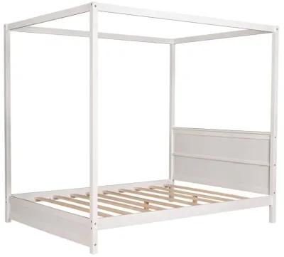 Queen Size Canopy Platform Bed with Headboard and Support Legs