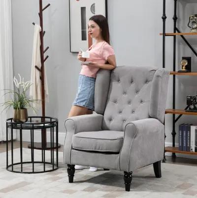 HOMCOM Button-Tufted Accent Chair with High Wingback, Rounded Cushioned Armrests and Thick Padded Seat, Grey