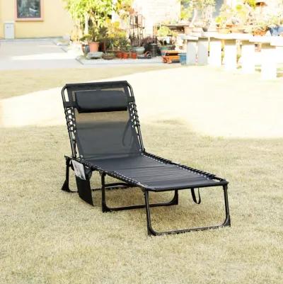 Black Garden Recliner: Folding Chaise with 5-Level Adjustable Back