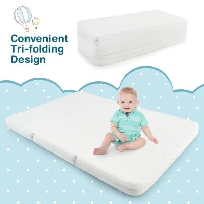 Tri-fold Pack and Play Mattress Topper Mattress Pad with Carrying Bag