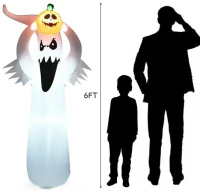 6 Feet Halloween Inflatable Blow Up Ghost with Pumpkin and LED Lights