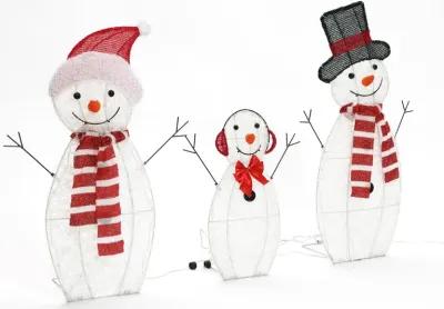 LuxenHome Snowman Family Trio Indoor and Outdoor Holiday Decoration with Lights