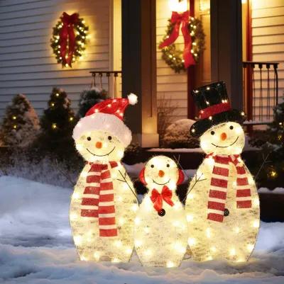 LuxenHome Snowman Family Trio Indoor and Outdoor Holiday Decoration with Lights