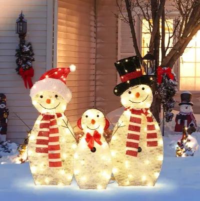 LuxenHome Snowman Family Trio Indoor and Outdoor Holiday Decoration with Lights