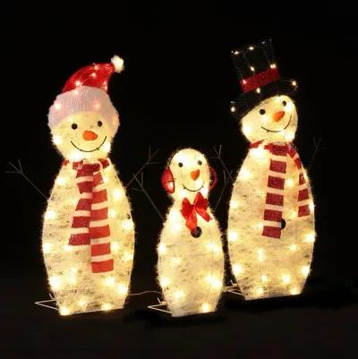 LuxenHome Snowman Family Trio Indoor and Outdoor Holiday Decoration with Lights