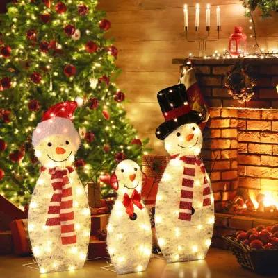 LuxenHome Snowman Family Trio Indoor and Outdoor Holiday Decoration with Lights