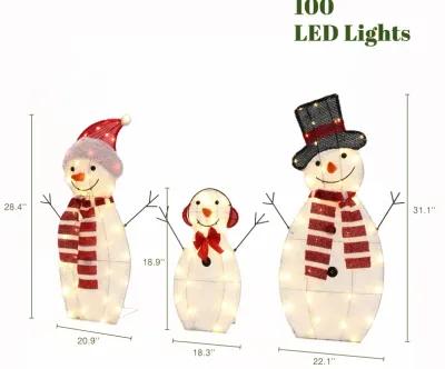 LuxenHome Snowman Family Trio Indoor and Outdoor Holiday Decoration with Lights