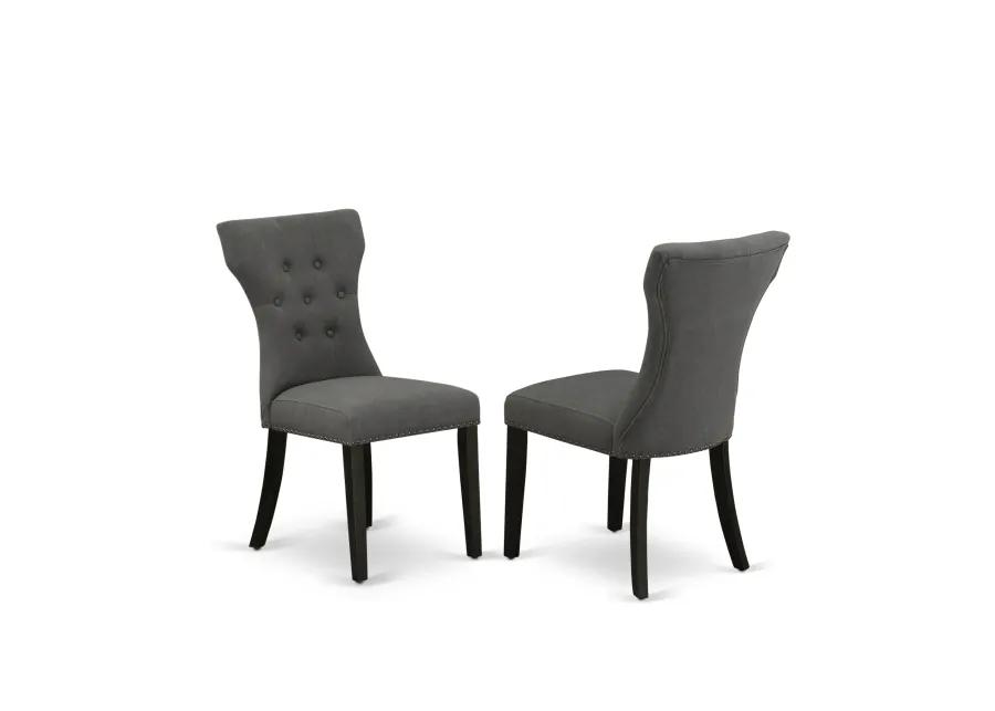 East West Furniture East West Furniture DMGA3-ABK-50 3 Piece Dining Set Contains 1 Drop Leaves Table and 2 Dark Gotham Grey Linen Fabric Dining Chairs Button Tufted Back with Nail Heads - Wire Brushed Black Finish