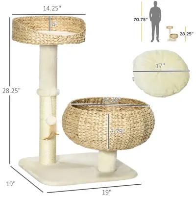 Modern Cat Furniture: 28" Elevated Bed with Sisal Post & Basket Design