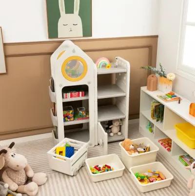 Multipurpose Toy Chest and Bookshelf with Mobile Trolley for Bedroom