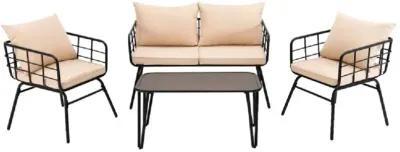 4 Pieces Patio Furniture Set with Seat Back Cushions for Garden-Beige