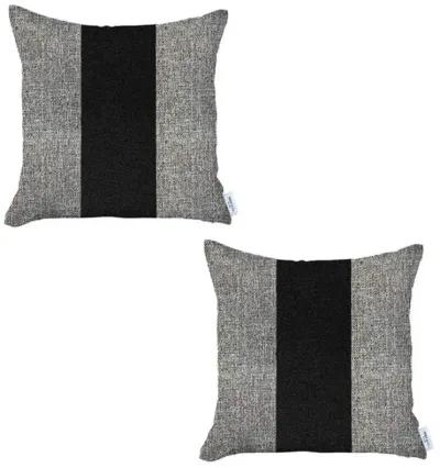 Homezia Set Of Two Grey And Black Geometric Zippered Handmade Polyester Throw Pillow