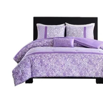 Gracie Mills Lilibeth Striped motif of Floral Paisley and Polka dots Printed Comforter Set -Queen