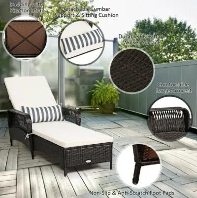 Hivvago Patio Wicker Chaise Lounge Chair with Pillow and Adjustable Backrest with Cushion