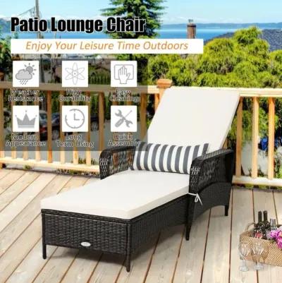 Hivvago Patio Wicker Chaise Lounge Chair with Pillow and Adjustable Backrest with Cushion