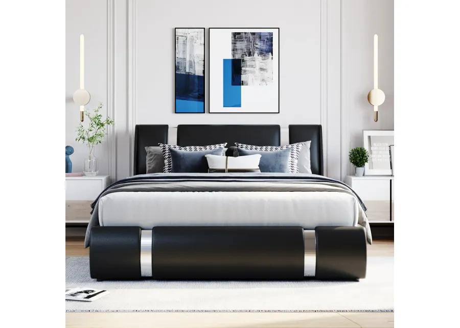 Queen Size Upholstered PU Leather Platform bed with a Hydraulic Storage System