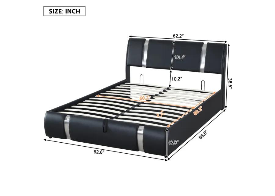 Queen Size Upholstered PU Leather Platform bed with a Hydraulic Storage System