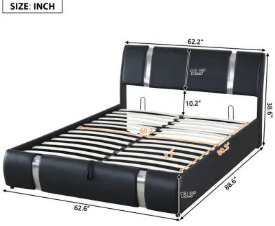 Queen Size Upholstered PU Leather Platform bed with a Hydraulic Storage System