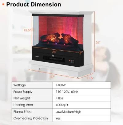 27-Inch Freestanding Electric Fireplace with 3-Level Vivid Flame and Adjustable Thermostat