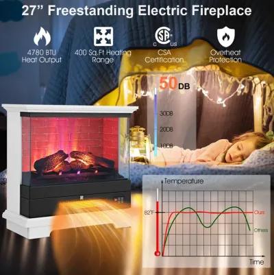 27-Inch Freestanding Electric Fireplace with 3-Level Vivid Flame and Adjustable Thermostat