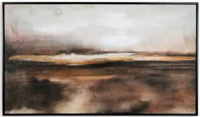 35 x 60 Inch Wall Art, Hand Painted Abstract Landscape, Black Brown Finish - Benzara