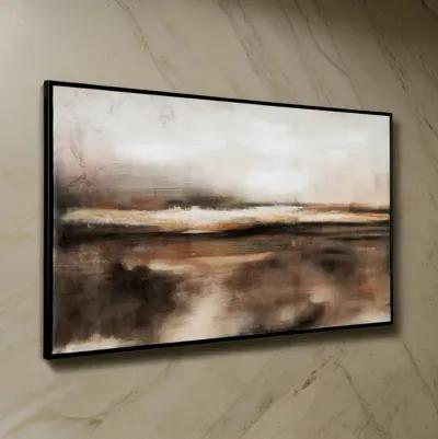 35 x 60 Inch Wall Art, Hand Painted Abstract Landscape, Black Brown Finish - Benzara