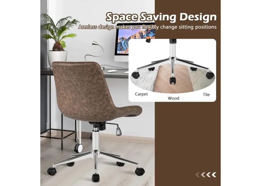 Costway Mid Back Office Chair Armless Adjustable PU Leather Task Swivel Chair