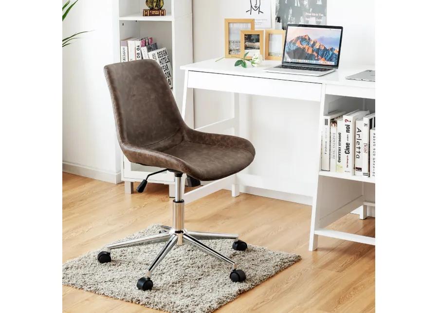 Costway Mid Back Office Chair Armless Adjustable PU Leather Task Swivel Chair