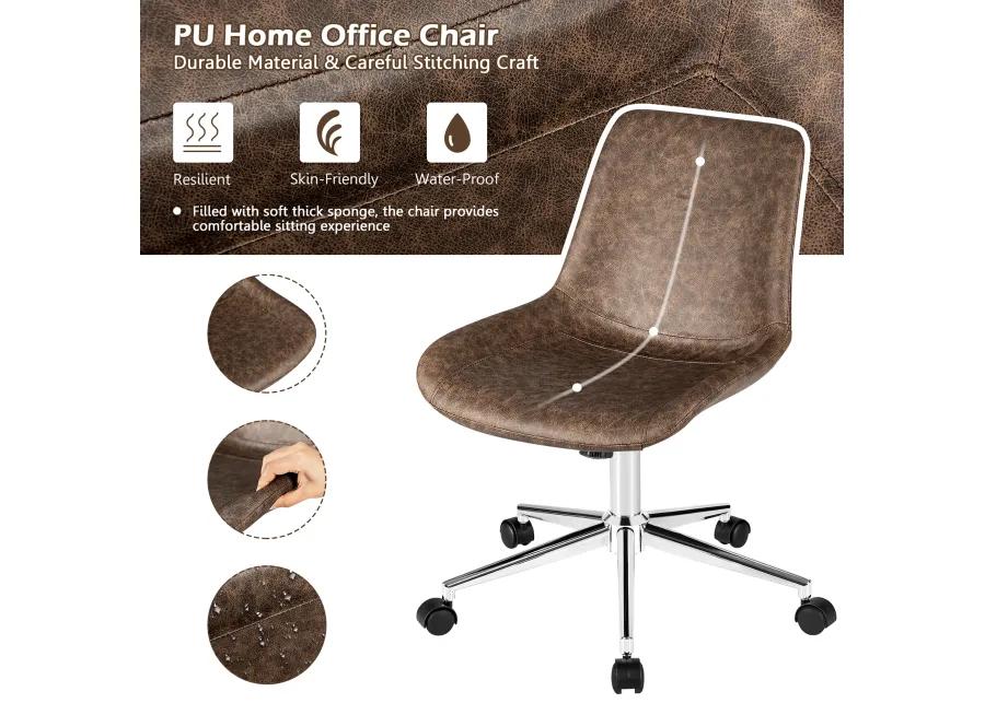 Costway Mid Back Office Chair Armless Adjustable PU Leather Task Swivel Chair