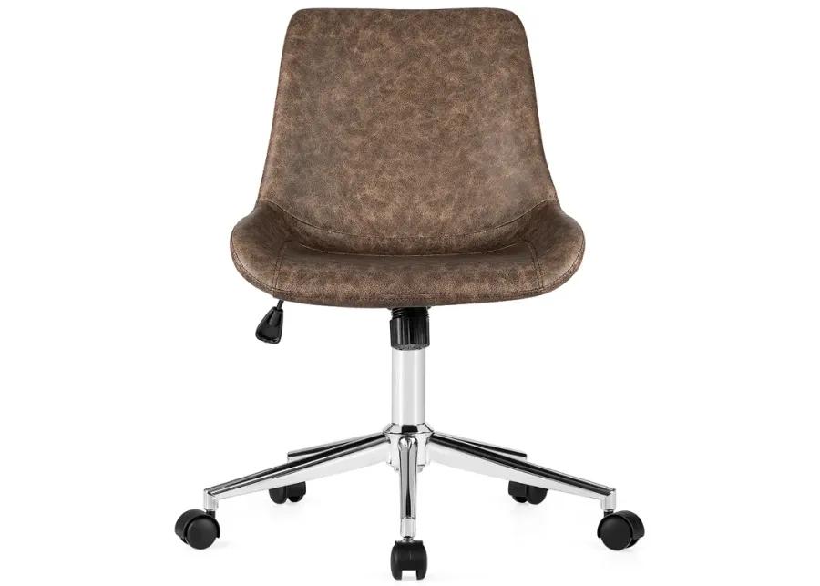 Costway Mid Back Office Chair Armless Adjustable PU Leather Task Swivel Chair