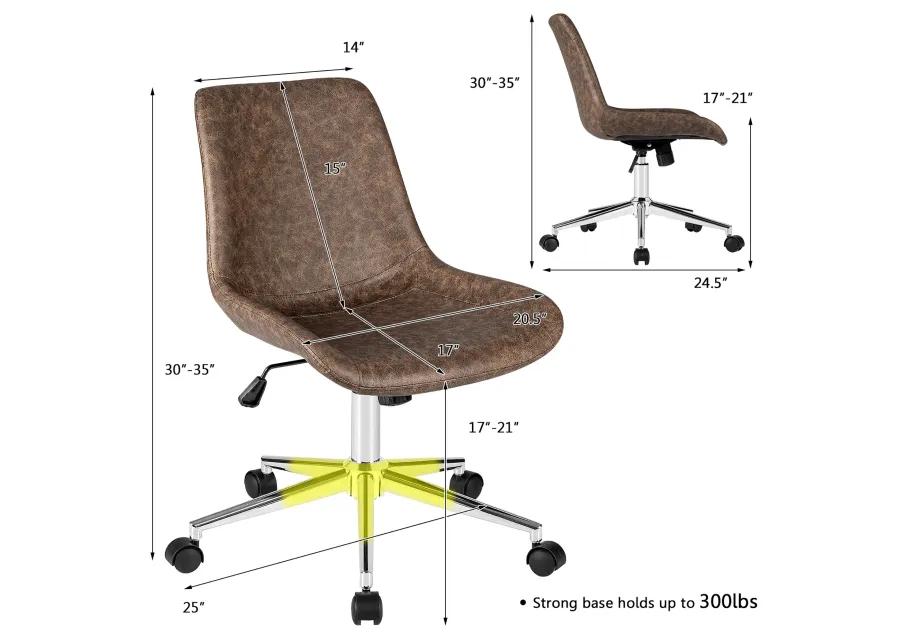 Costway Mid Back Office Chair Armless Adjustable PU Leather Task Swivel Chair