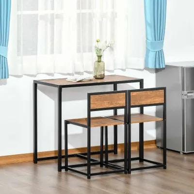 Rustic Brown Duo Diner: Compact Industrial Table Set for 2