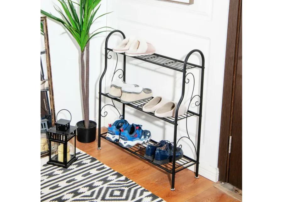 3-Tier Scrollwork Designed Metal Plant Stand-Black