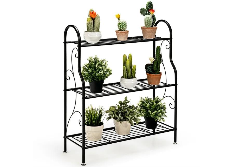 3-Tier Scrollwork Designed Metal Plant Stand-Black