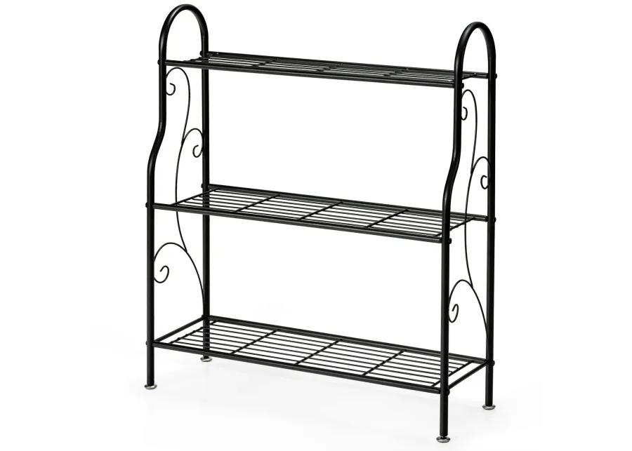 3-Tier Scrollwork Designed Metal Plant Stand-Black