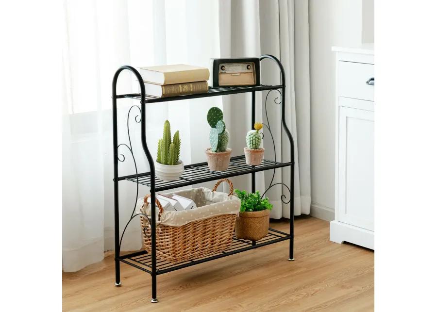 3-Tier Scrollwork Designed Metal Plant Stand-Black