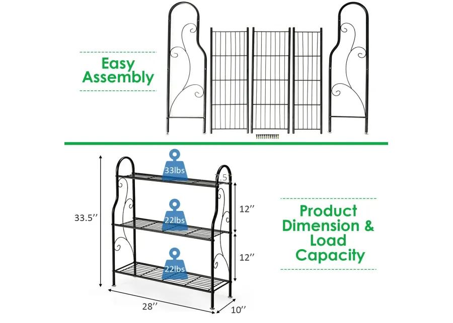 3-Tier Scrollwork Designed Metal Plant Stand-Black