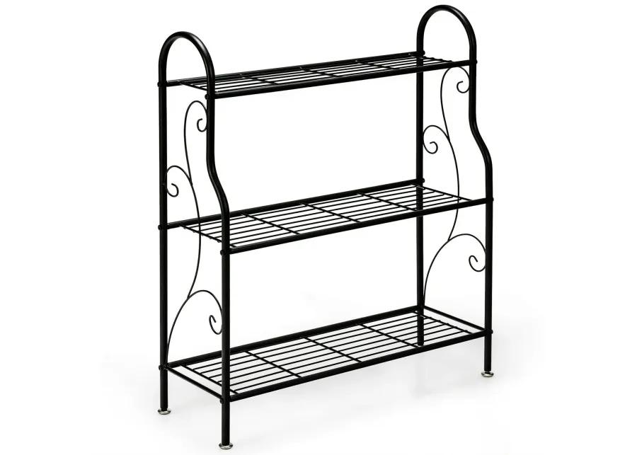 3-Tier Scrollwork Designed Metal Plant Stand-Black