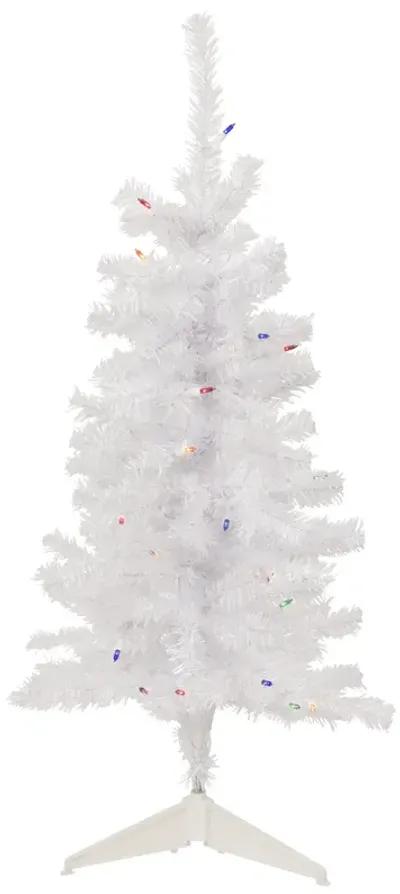 3' Pre-Lit Woodbury White Pine Slim Artificial Christmas Tree  Multi Lights