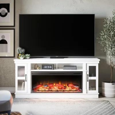 Elmcroft Wide TV Console with Electric Fireplace Insert for 75" TVs, White