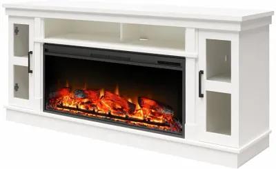 Elmcroft Wide TV Console with Electric Fireplace Insert for 75" TVs, White